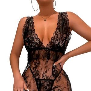 Black Sexy Lace Women Sleep Lingerie with panties sz Medium